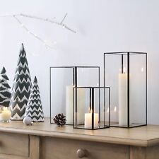 Set of 3 Square Glass Hurricane Candle Holders, Clear Glass Framed in Black-F... picture