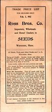 1912 vintage Ross Bros. Co. Worchester, Mass. Seed PRICE LIST BROCHURE picture