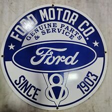 FORD V8 GENUINE PARTS 45 INCHES ROUND ENAMEL SIGN picture