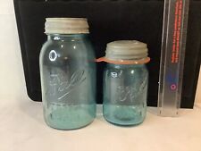 Vintage Ball Perfect Mason Canning Jars BLUE Lot of 2 With Lids picture