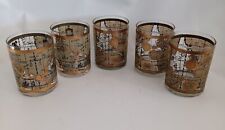 5 VTG Mid Century Cera 22K Gold World Atlas Maps Double Old Fashioned Glasses picture