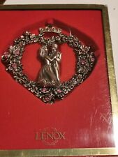 Lenox 2001 Wedding Bride Groom Christmas Ornament Pewter With Pink Rhinestones picture