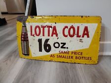 c.1940s Original Vintage Lotta Cola Sign Metal Embossed Bottle 16oz Gas Soda Wow picture