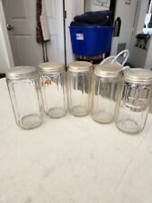 Vintage Hoosier Sellers Ribbed Glass Spice Jars With Lids Set of 5.  picture