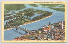 Linen~Air View New Mississippi River Bridge La Crosse Wisconsin~Vintage Postcard picture