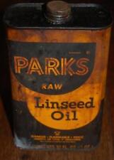 VINTAGE EMPTY PARKS RAW LINSEED OIL METAL CAN ADVERTISING SOMERSET MA. picture