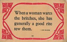 Postcard When a Woman Wares The Britches... Josh Billings 939 Antique Humor picture