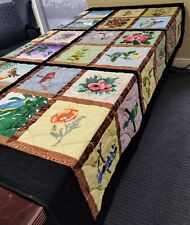 Amazing Hand Made Hand Painted Signed Art Quilt 6 Ft X 7 Ft Birds Flowers OOAK picture