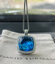 DAVID YURMAN Sterling Silver 20mm Albion Blue Topaz Pendant & Diamonds Chain 18 picture