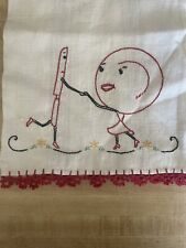 Vintage 1940s Embroidered Tea Towel Dishcloth Novelty  picture