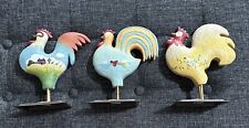 Vintage Handpainted Folk Art Shabby Chic Rooster by Russ Berrie & Co. 3 Pieces picture