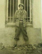 VTG WWII Photo US Military Combat Soldier In France Standing By Building Window picture
