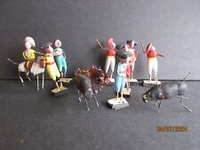 11 PIECE 1940's MEXICAN FOLK ART MINIATURE BULL FIGHTING SET WIRE & CLAY VINTAGE picture