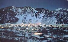 Aspen Colorado & Aspen Mountain Ski Slopes Moonlight Aerial View 1969 Postcard picture