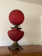Awesome Massive Pittsburg Success Red Beaded Drape GWTW Parlor Kerosene Oil Lamp picture