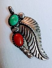 BEAUTIFUL Native American Sterling Pendant Coral And Turquoise Stones 4.6 gm picture