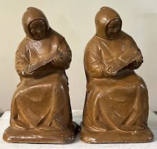 Vintage Pair Of Monks Reading Bookends By Esco Plaster/ Ceramic 8”  Has Chips picture