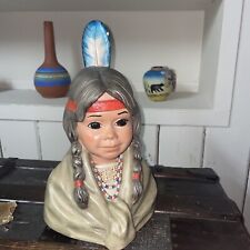 Byron Molds Native American head Bust Hand Painted indian woman girl 1982 picture