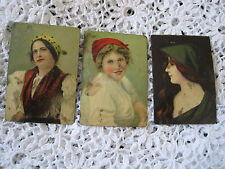 Peasant Girl Tin Pictures Made Germany Small Lot 3 Vintage Art picture