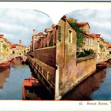 c1900s Venice, Italy Downtown Stereo Card Water Street Scene Litho Photo V12 picture