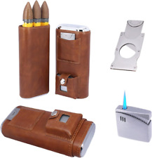 Deluxe Portable 3 Holder Cigar Case Set with Lighter and Cutter Great Gift Kit picture