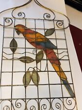 Hand Painted CAPIZ SHELL Parrot Goldtone Bird Cage Hanging Decorative Ornament picture
