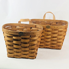 Lot 2 Peterboro Hanging Basket With Leather Handles New USA Mail Cherry Stain picture