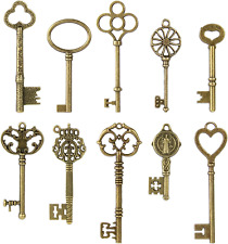 Vintage Skeleton Keys Set, Filigree Steampunk Keys, Antique Bronze Keys Charms P picture