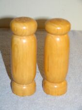 Vintage Solid Oak Wooden Handcrafted Salt & Pepper Shaker Set 5¾inch USA c1970s picture