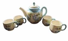 RARE 1976 Tea Set Vintage Duncan Enterprises Ceramic Pottery Blueberry Aqua Cups picture