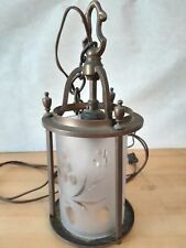 Vintage Solid Brass Art Glass Hanging Lamp - Floral Victorian Farmhouse Boho picture