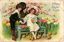 Tuck's 1910 HAPPY EASTER TO YOU Children Yellow Chicks Postcard picture