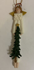 Gail West Angel With Tree Christmas Ornament, Resin Narrow 5” Long picture