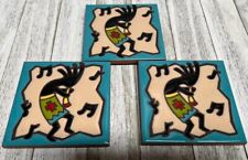 Vintage Earthtones Southwest Kokopelli Ceramic Art Tile Trivet Coasters picture