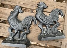 Vintage Rooster Bookends Cast Iron Set of 2 Or Doorstops Black Numbered picture