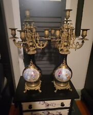 PAIR antique Sevres porcelain hand paint decor bronze candelabras candle holder picture