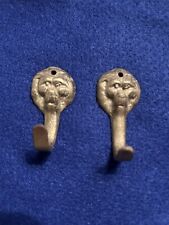 Pair Of Small Vintage Brass Lion Head Wall Hooks picture