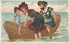 Two Ladies and A Child In Embossed Gilded Boat Fine German 1910  picture