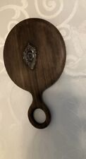 Vintage Hand Held Wooden Mirror with Beveled Glass picture