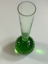 Round Bubble Base V-shape Stem Vase, Green, Small, Glass, Pre-Owned picture