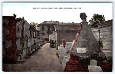VIEW OF THE OLD ST. LOUIS CEMETERY NEW ORLEANS LOUISIANA LINEN POSTCARD G-1 picture