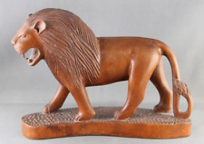 Hand Carved Wooden Lion Figurine Excellent Condition 7-3/4” Long & 5-3/4” Tall picture