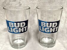 Lot of 2 Bud Light Beer 16oz Clear Tapered PINT Glasses w/Square Blue Logo Used picture