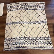 Pretty Cross Stitched Blanket Picnic Tablecloth Coverlet Blue Purple Cream 57x43 picture