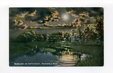 Marshfield MA Mass antique postcard, Moonlight, dramatic sky, house, South River picture