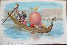 Dressed Anthropomorphic Animal 1906 Easter Postcard, Rabbit Gondola, Color Litho picture