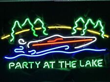 New Party At The Lake Boat Beer Neon Lamp Light Sign Glass Wall Display 24