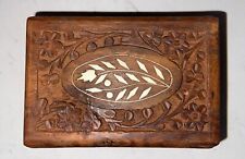 Vintage Hand Carved Floral Inlay Lined Wooden Jewelry Box India Storage Box picture