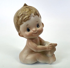 Vintage Bisque Blue Eyed Baby Boy Kewpie Naked Figurine Valentine Love 3 inches picture