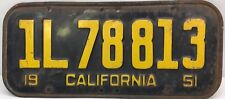 RARE 1951 ( CALIFORNIA 1L78813 ) LICENSE PLATE - VINTAGE picture